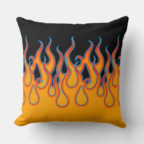 Red and orange hot rod racing flames Man Cave Throw Pillow