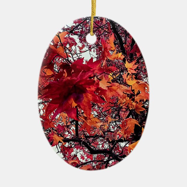 Red and orange leaves ceramic ornament (Front)