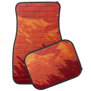 Red and orange painted brick wall car floor mat