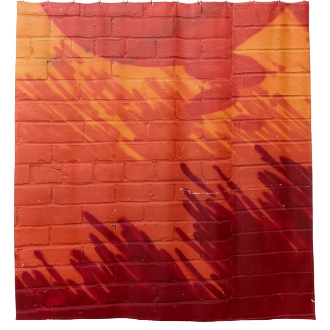 Red and orange painted brick wall shower curtain (Front)