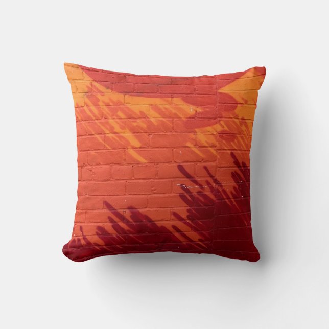 Red and orange painted brick wall throw pillow (Front)