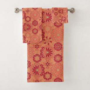 Red and orange pattern bath towel set