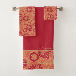 Red and orange pattern  bath towel set