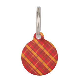 Red And Orange Plaid Pattern With Pet's Info Pet Name Tag