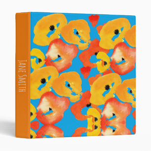 Red and orange poppies floral art 3 ring binder