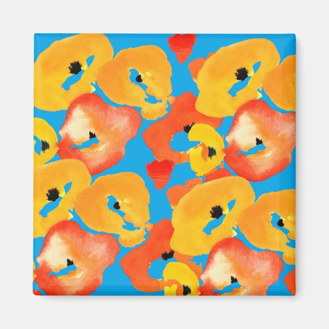 Red and orange poppies floral art magnet (Front)