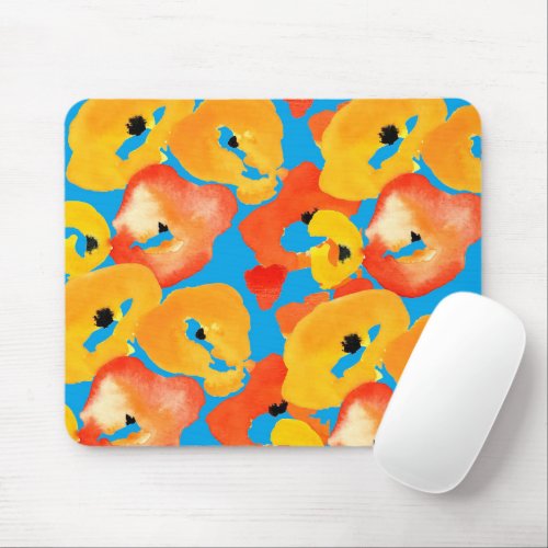 Red and orange poppies floral art mouse pad