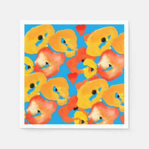 Red and orange poppies floral art napkins