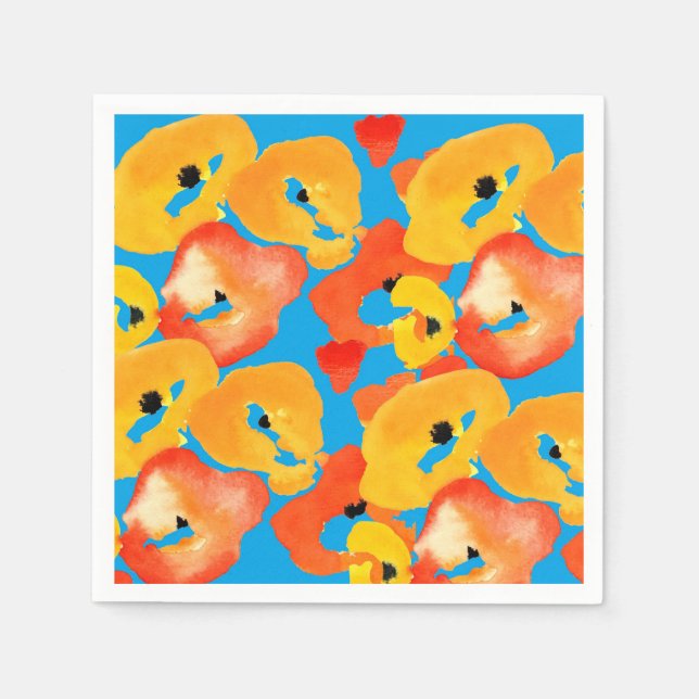 Red and orange poppies floral art napkins (Front)