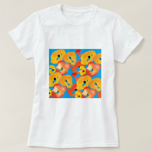 Red and orange poppies floral art T_Shirt