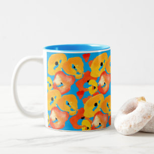 Red and orange poppies floral art Two-Tone coffee mug