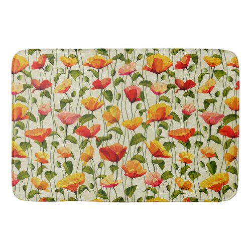 Red and Orange Poppy Pattern    Bath Mat