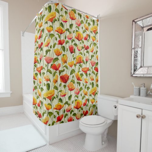 Red and Orange Poppy Pattern    Shower Curtain