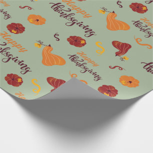 Red and Orange Pumpkin Happy Thanksgiving Seamless Wrapping Paper