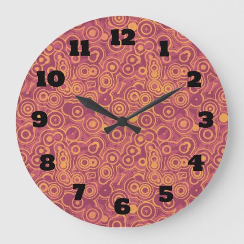 Red and Orange Retro Circles Faded Pattern Large Clock