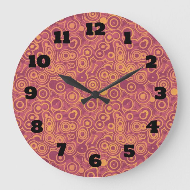 Red and Orange Retro Circles Faded Pattern Large Clock (Front)