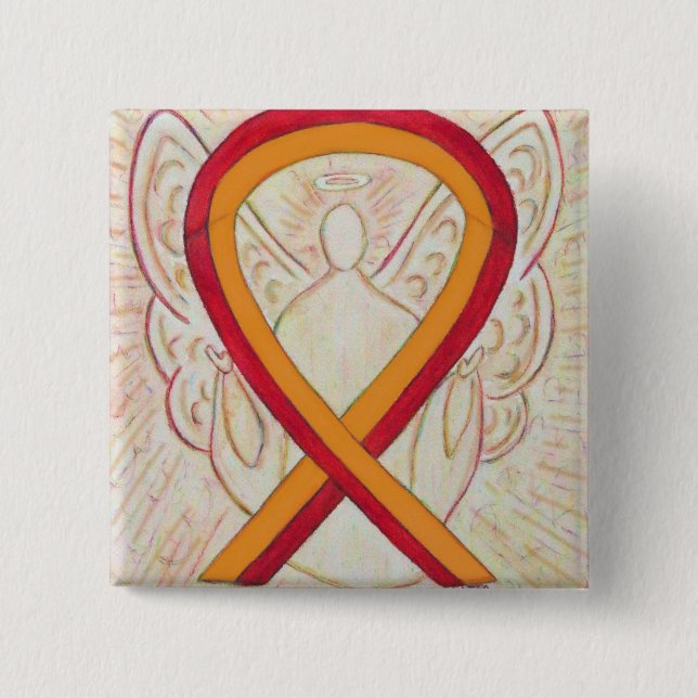 Red and Orange Ribbon Awareness Angel Pin (Front)