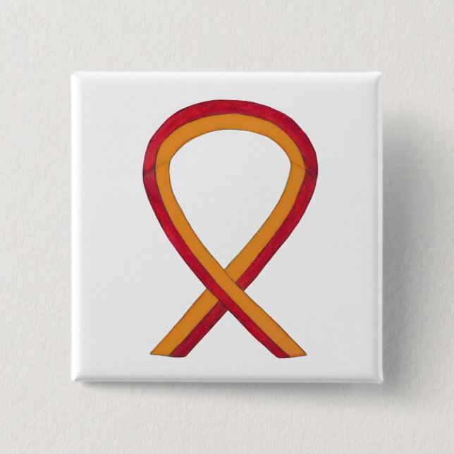 Red and Orange Ribbon Awareness Custom Pin Button (Front)