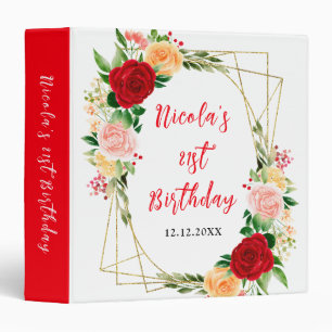 Red and Orange Roses Birthday Party Photo Album 3 Ring Binder
