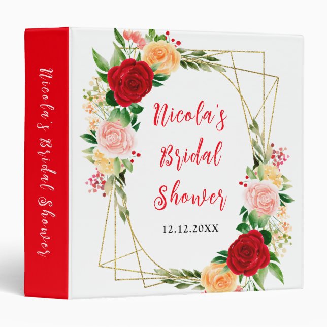 Red and Orange Roses Bridal Shower Photo Album 3 Ring Binder (Front/Spine)