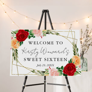 Red and Orange Roses Sweet 16 Welcome Foam Board
