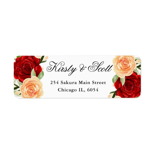 Red and Orange Roses Wedding address Label (Front)