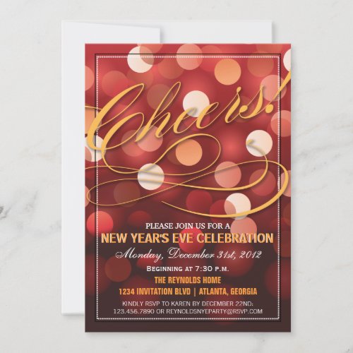 Red and Orange Shining Lights New Years Eve Party Invitation