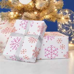Red and Orange Snowflakes Modern Christmas Wrapping Paper