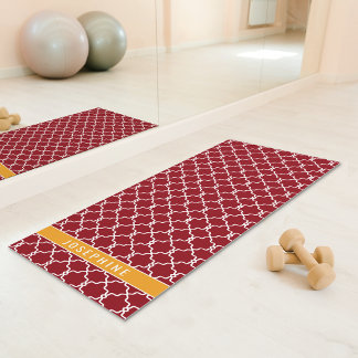Red And Orange Trellis Pattern With Custom Name Yoga Mat