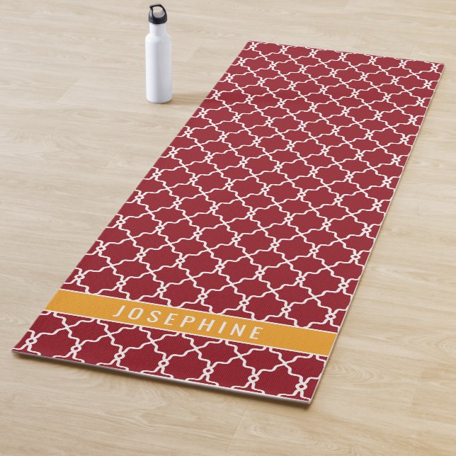 Red And Orange Trellis Pattern With Custom Name Yoga Mat (In Situ)