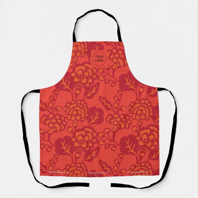 Red and Orange Vibrant and Bold Floral Pattern Apron (Front)