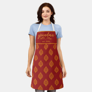 Red and Orange Vintage Damask Pattern Grandma Est Apron