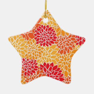 Red and Orange vintage oriental floral design Ceramic Ornament