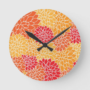 Red and Orange vintage oriental floral design Round Clock