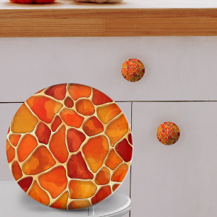 Red and Orange Watercolor cells abstract Ceramic Knob