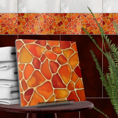 Red and Orange Watercolor cells abstract Ceramic Tile