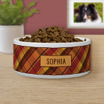 Red And Orange With Brown Plaid Pattern & Name Bowl<br><div class="desc">Plaid / tartan pattern in autumn color scheme including red,  orange and brown colors with a little bit of yellow. There is also a personalizable text area for a name.</div>