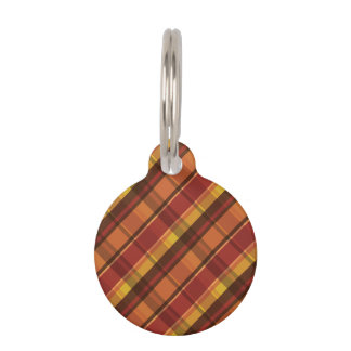 Red And Orange With Brown Plaid Pattern Pet ID Tag