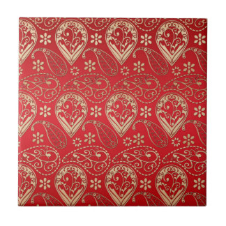 Red And Pale Gold Paisley Tile