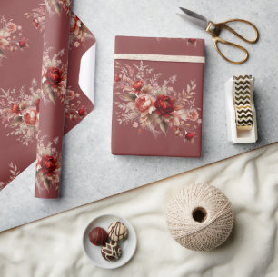 Red and Peach Blush Floral  Wrapping Paper