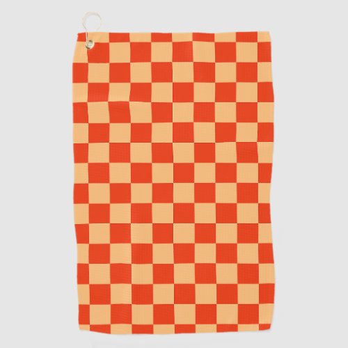 Red and Peach Check Checkered Checkerboard Pattern Golf Towel