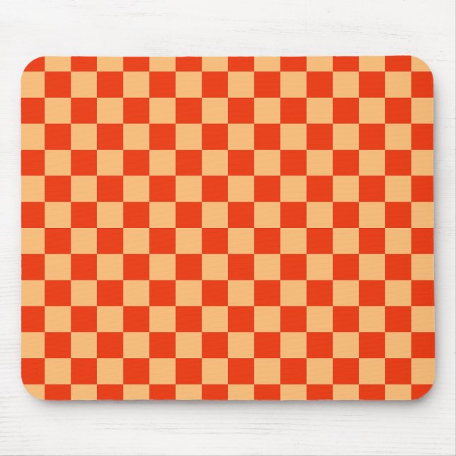 Red and Peach Check Checkered Checkerboard Pattern Mouse Pad (Front)