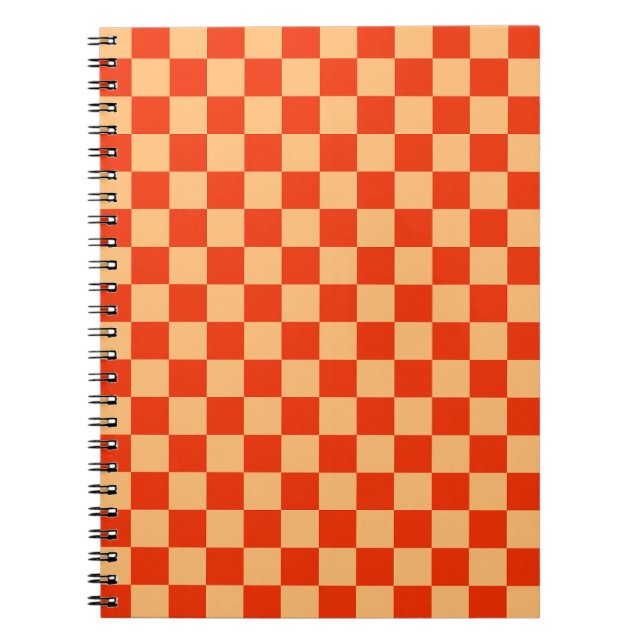 Red and Peach Check Checkered Checkerboard Pattern Notebook (Front)