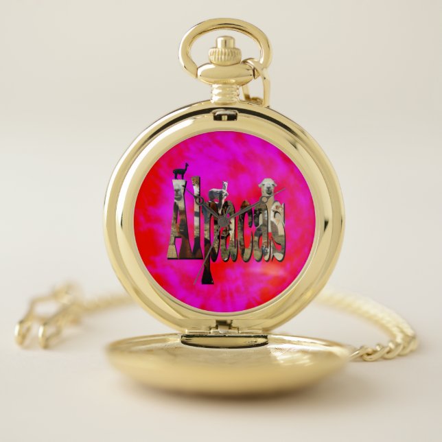 Red And Pink Alpaca Logo Design,    Pocket Watch (Inside)