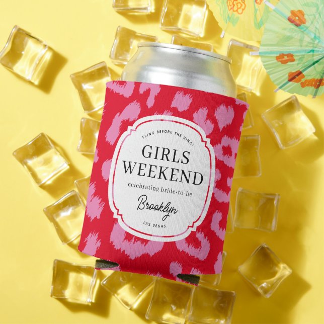 Red and Pink Animal Print Bachelorette Party Can Cooler (In Situ Summer)