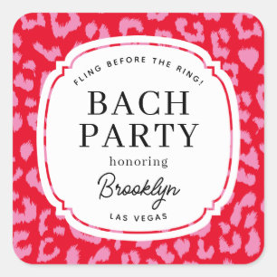 Red and Pink Animal Print Bachelorette Party Square Sticker
