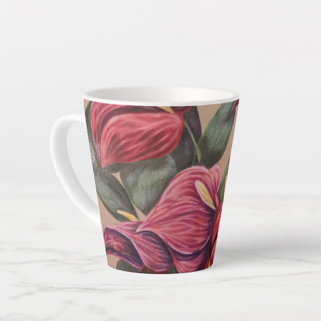 Red and pink anthurium flower mug (Left Angle)