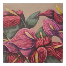 Red and pink anthurium wall art