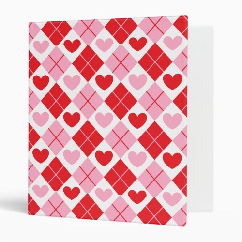 Red and Pink Argyle Heart Pattern Binder