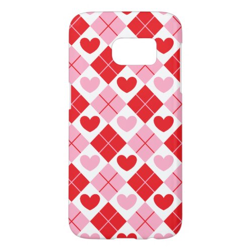 Red and Pink Argyle Heart Pattern Samsung Galaxy S7 Case